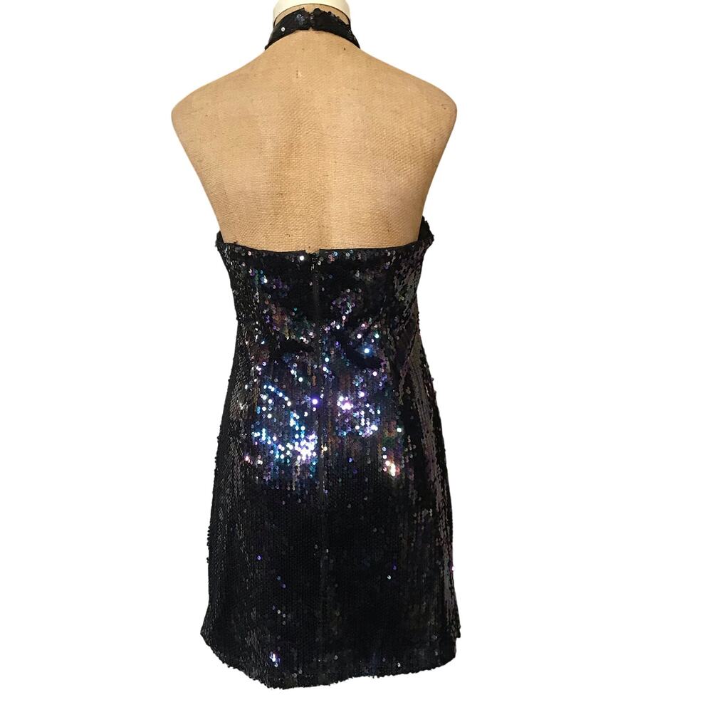 Lulu's Classic Diva Black Multi Sequin Halter Bodycon Mini Dress Size Large EUC - Picture 7 of 13
